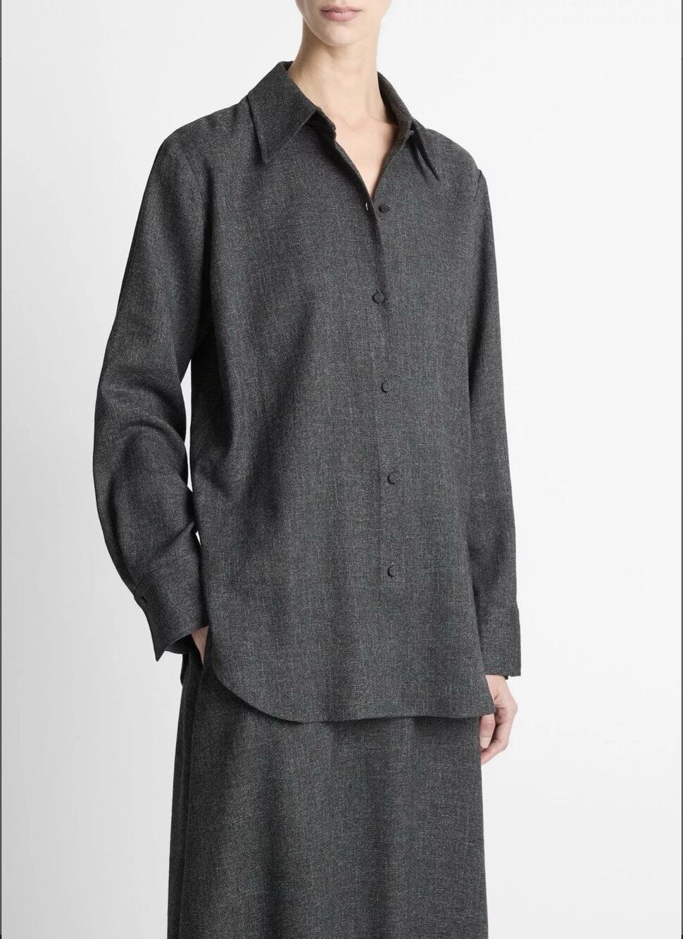 Vince Italian Jaspe Shirt M Gray Wool Linen Relaxed Button Front $498 Luxury